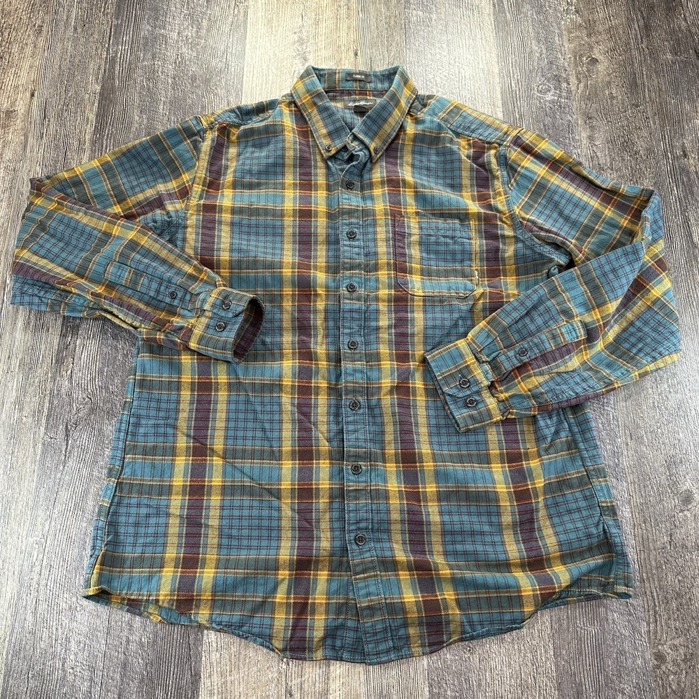 Eddie Bauer Travex Mens On The Go Poplin Classic Fit Plaid Button Shirt Size TXL